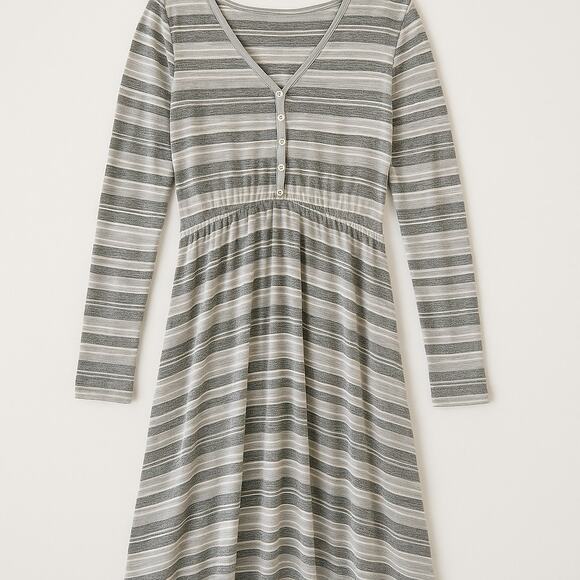 Vanilla Bay Gray Striped Long Sleeve Button Front Knit Dress Size M - Picture 2 of 8
